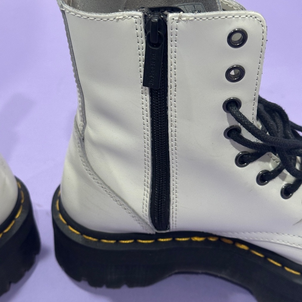 Dr Martens Jadon- white platform Leather Lace-Up Boots - Picture 5 of 8